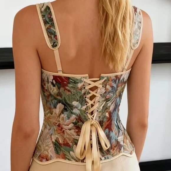 Corset Style Floral Tie Back Top - Picture 2 of 5